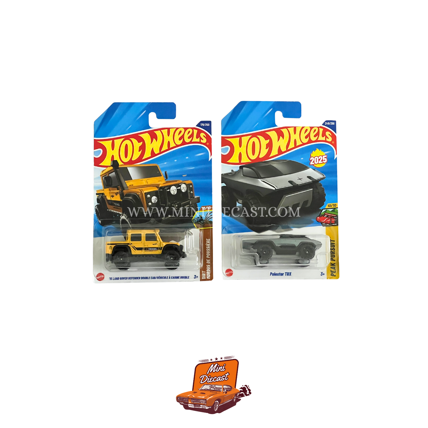 Hot Wheels Mainline (Set of 2) – ’15 Land Rover Defender Double Cab / Polestar TRX