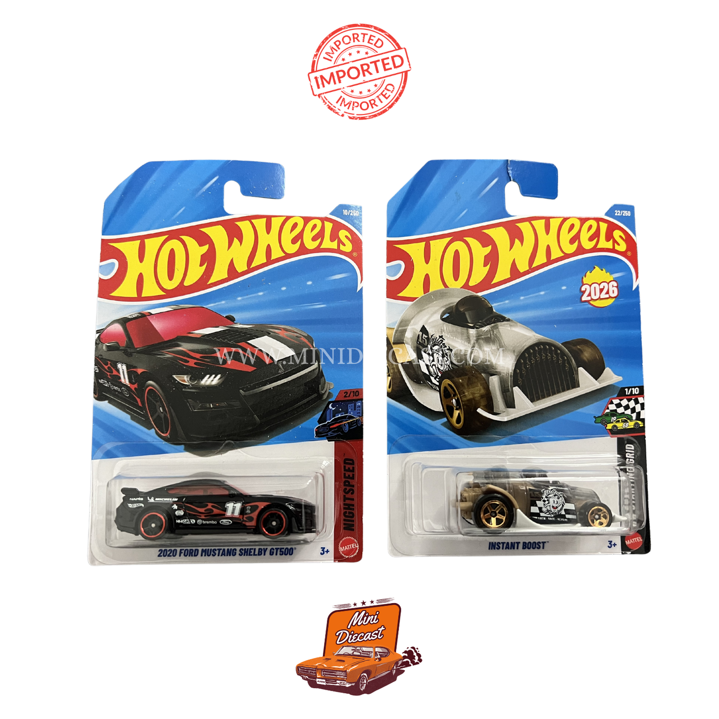 Hot Wheels Mainline (Set of 2) – 2020 Ford Mustang Shelby GT500 / Instant Boost (Imported)