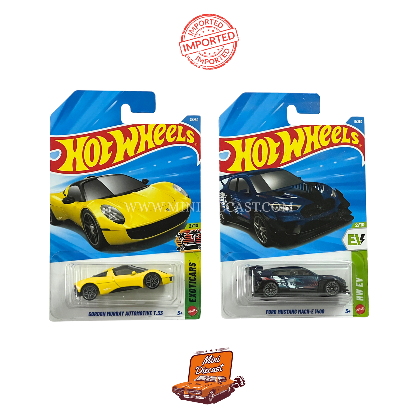 Hot Wheels Mainline (Set of 2) – Gordon Murray Automotive T.33 / Ford Mustang Mach-E 1400 (Imported)