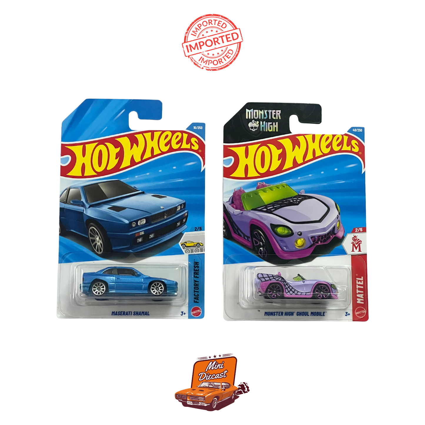 Hot Wheels Mainline (Set of 2) – Maserati Shamal / Monster High Ghoul Mobile (Imported)