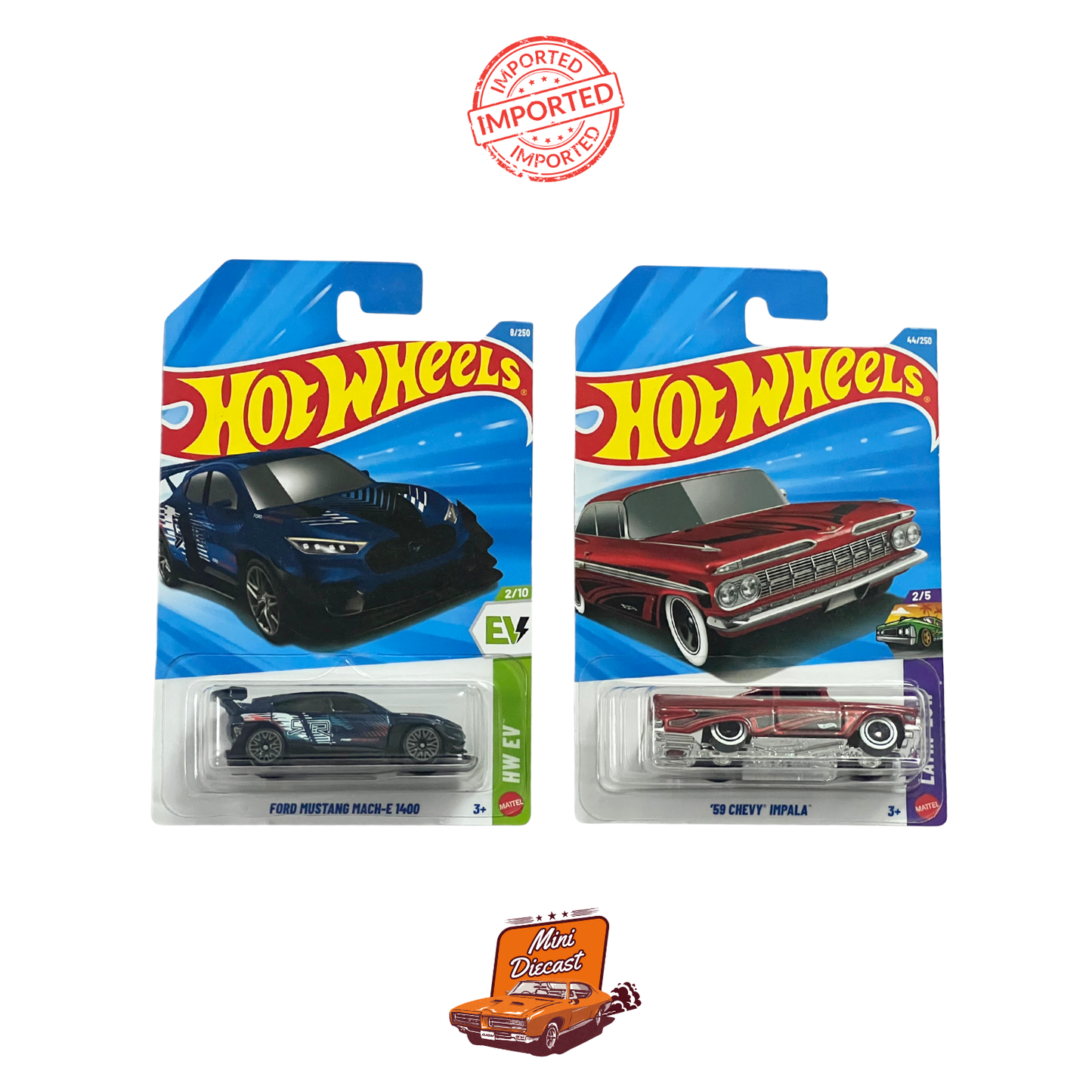 Hot Wheels Mainline (Set of 2) – Ford Mustang Mach-E 1400 / ’59 Chevy Impala (Imported)