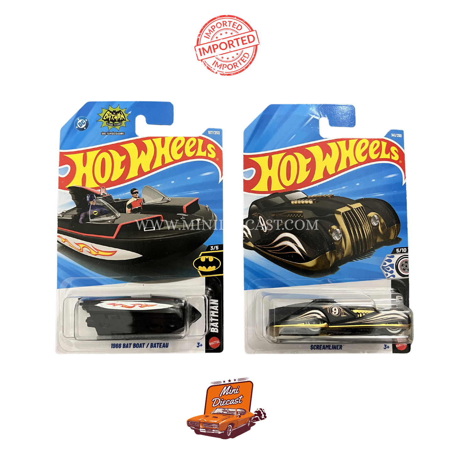 Hot Wheels Mainline (Set of 2) – 1966 Bat Boat / Screamliner (Imported)