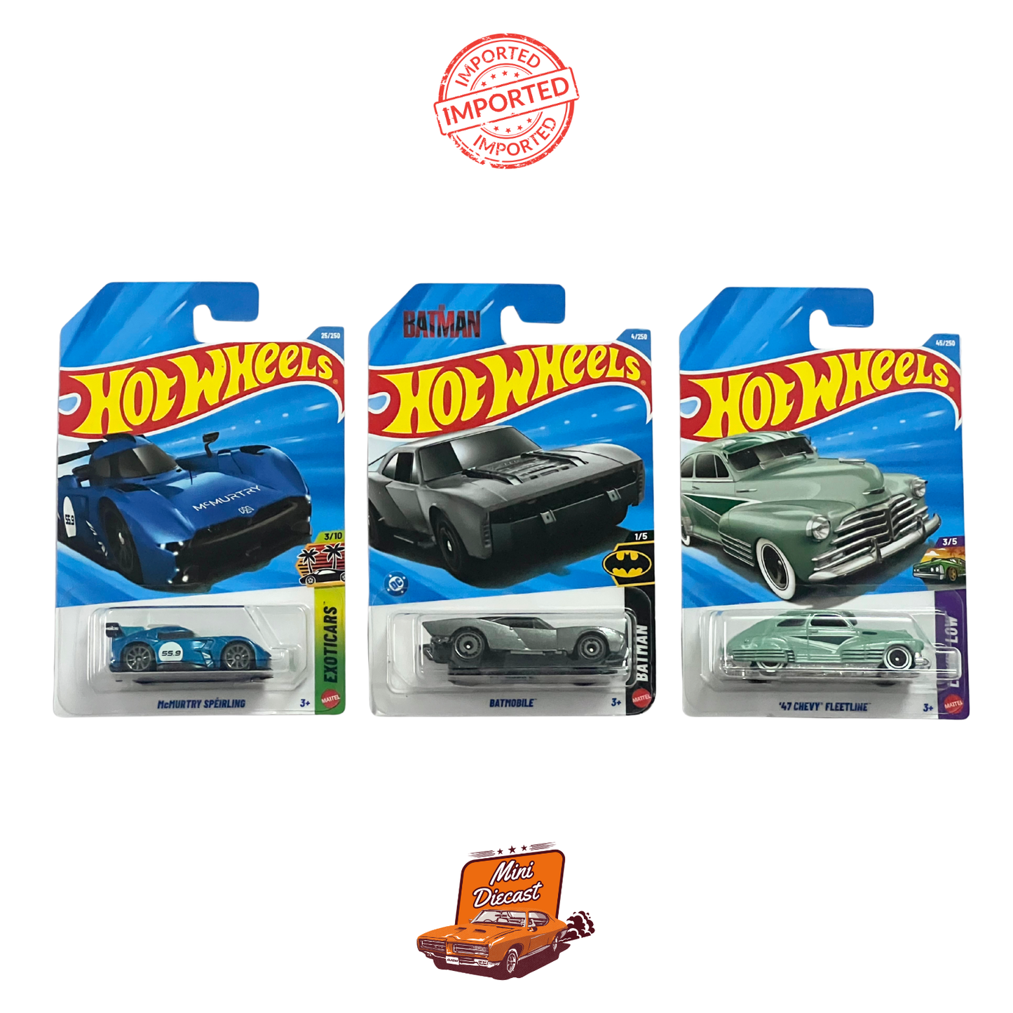 Hot Wheels Mainline (Set of 3) – McMurtry Spéirling / Batmobile / ’47 Chevy Fleetline (Imported)