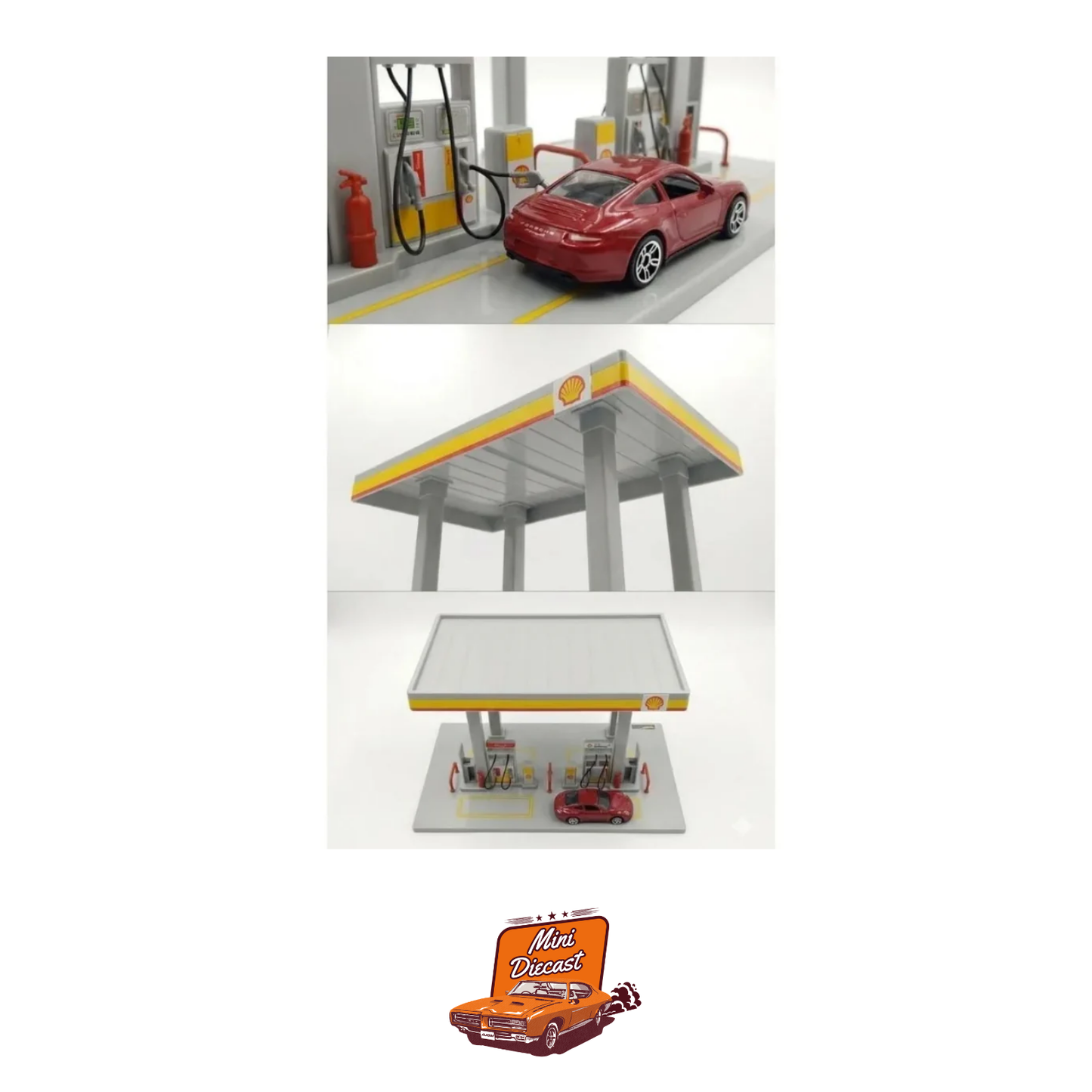 CCA Shell Gas Station Porsche 1:64 Car Assembly Playset (01278E) (Creased Box)