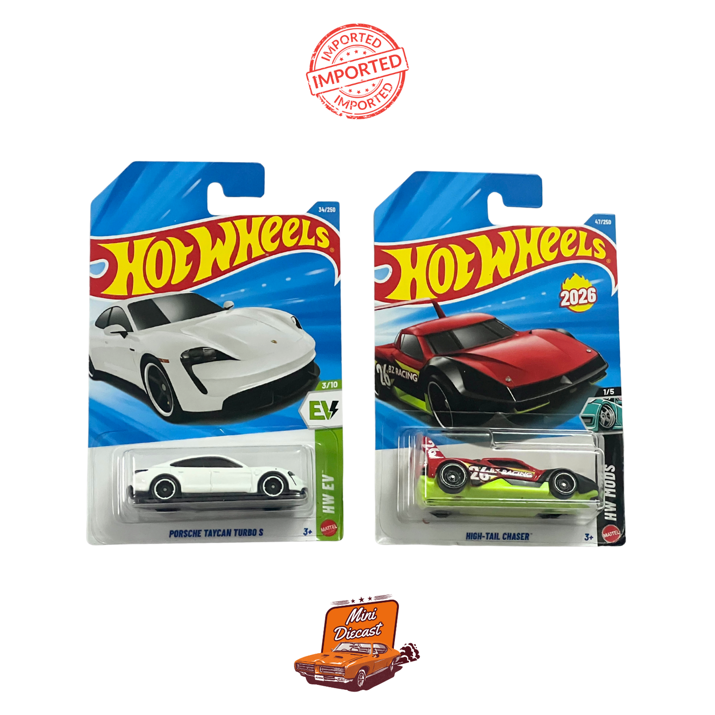 Hot Wheels Mainline (Set of 2) – Porsche Taycan Turbo S / High-Tail Chaser™ (Imported)