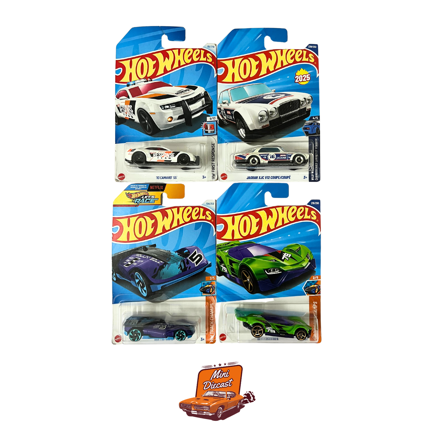 Hot Wheels Mainline (Set of 4) – ’10 Camaro SS First Response / Jaguar XJC V12 Coupe / 2x Fantasy Models