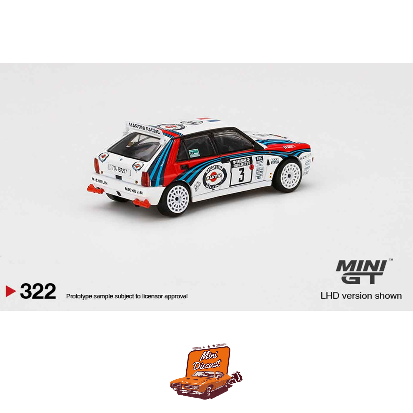Mini GT #322 – Lancia Delta HF Integrale Evoluzione #3 (1992 Rally 1000 Lakes Winner / Outer Box Creased / Sealed)