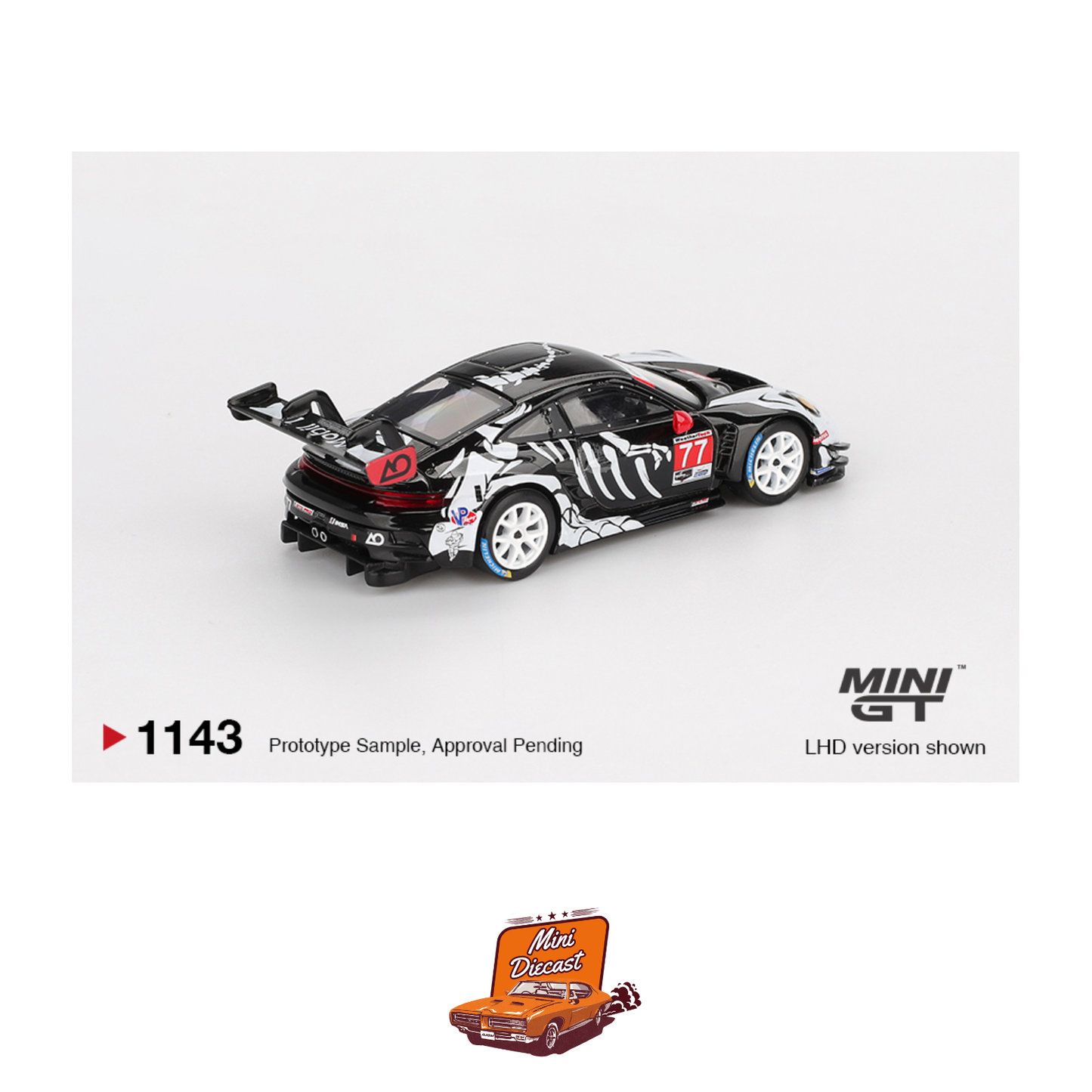 Mini GT #1143 Porsche 911 GT3 R #77 AO Racing (2025 IMSA Petit Le Mans) – Coming Soon (ETA: Feb End 2026)