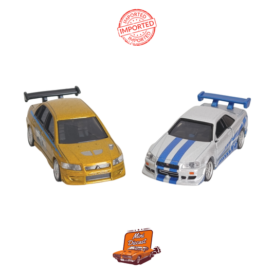 Takara Tomy Tomica Premium Metallic Color 2 Models Fast & Furious Collection Skyline GT-R (BNR34) & Mitsubishi Lancer Evolution VII
