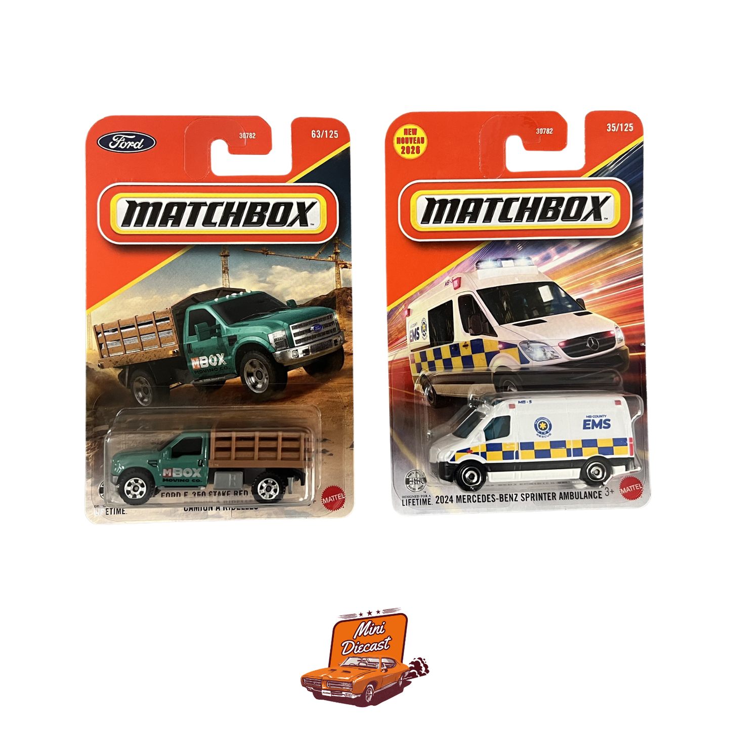 Matchbox (Set of 2) – 1974 Ford F-100 Ranger – Camion à Ridelle / Mercedes-Benz Sprinter Ambulance