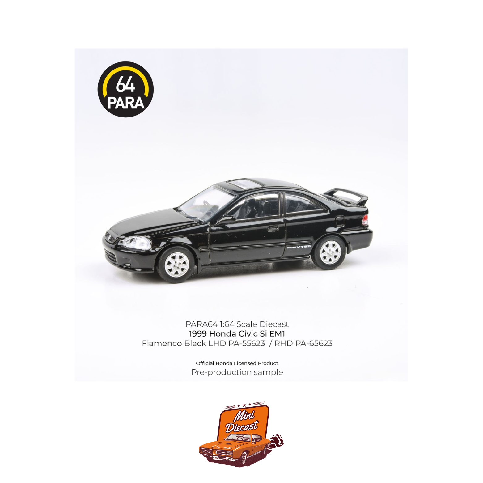 PARA64 1999 Honda Civic Si EM1 Flamenco Black (1:64 Scale) – Mini