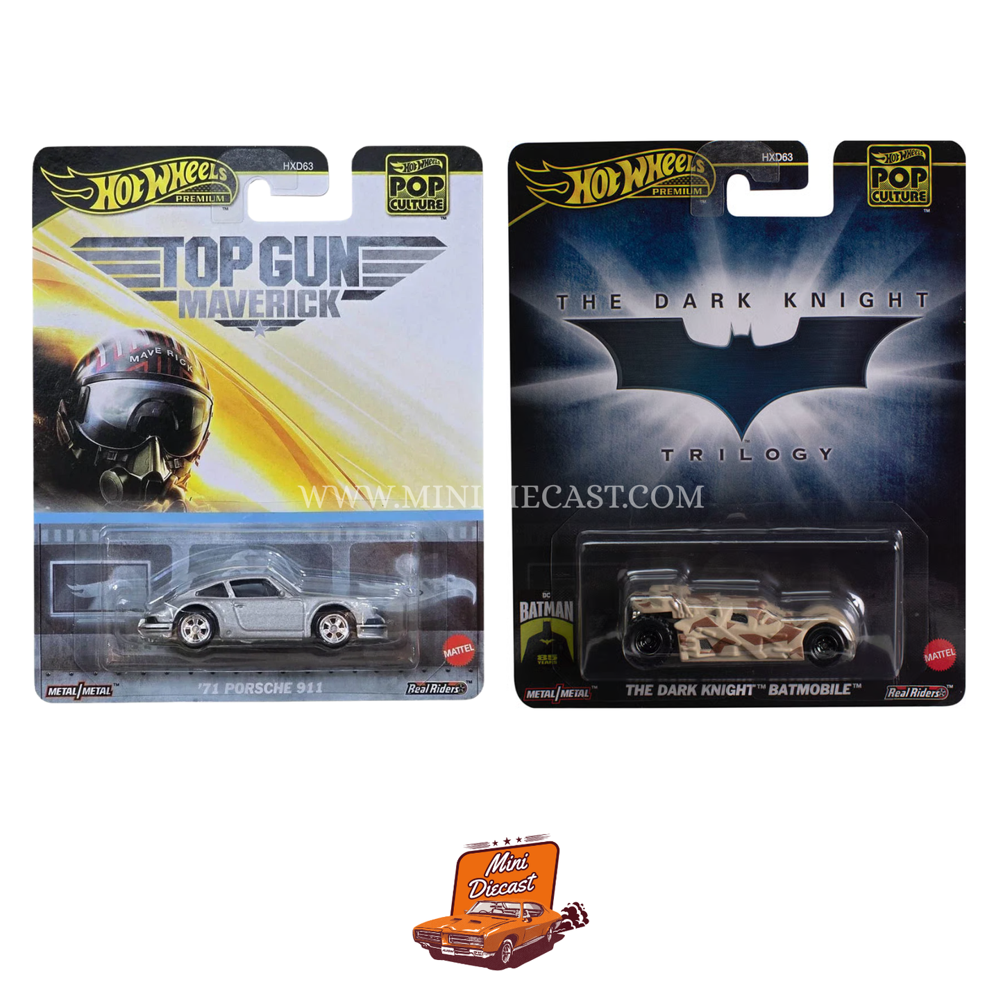 Hot Wheels Premium Pop Culture (Set of 2) – Top Gun: Maverick ’71 Porsche 911 / The Dark Knight Batmobile