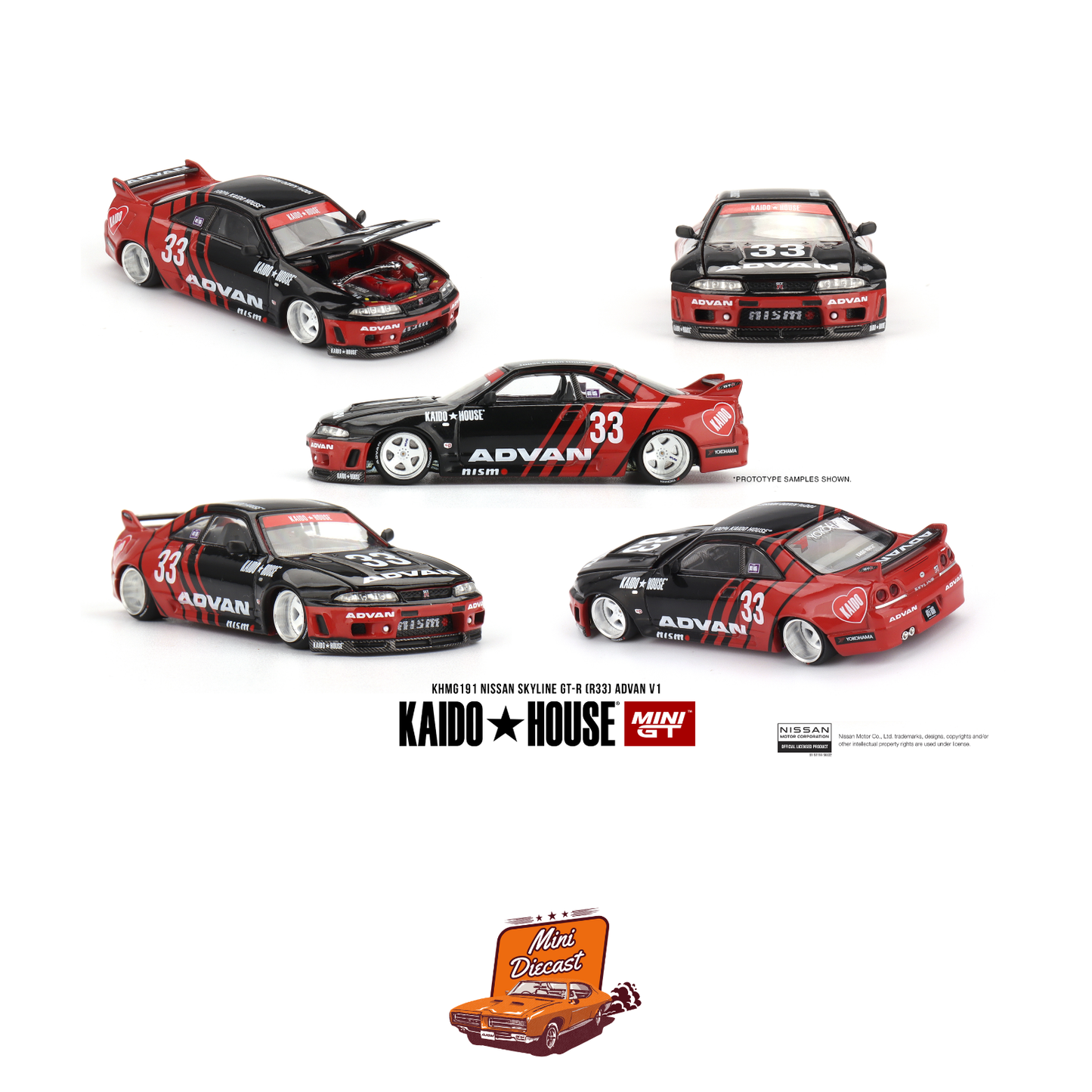 Mini GT Kaido House #191 Nissan Skyline GT-R (R33) Kaido Works ADVAN (Imported)
