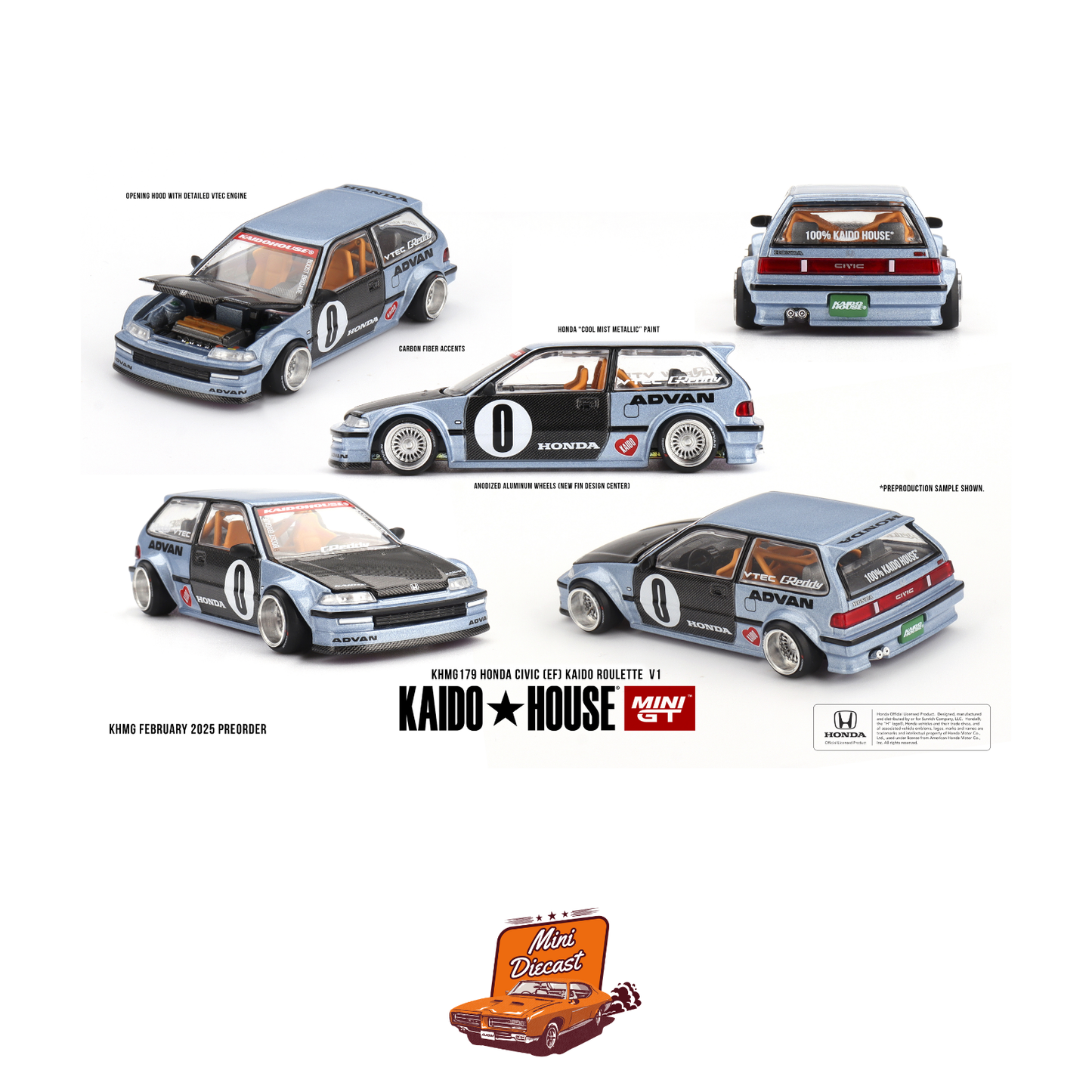 Mini GT Kaido House #179 Honda Civic (EF) Kaido Roulette V1 (Imported)
