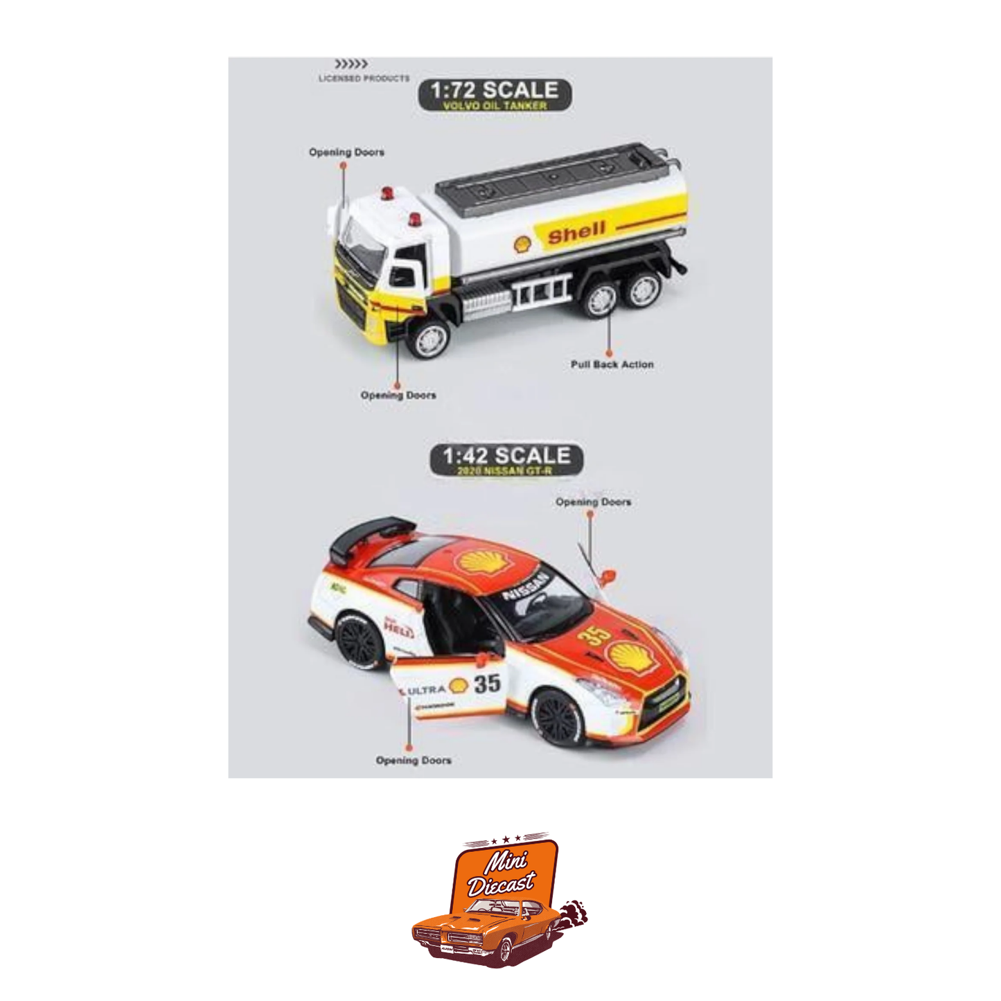 CCA 1:72 Volvo & 1:42 Nissan Diecast Model Shell Gas Station (67277E) (Creased Box)
