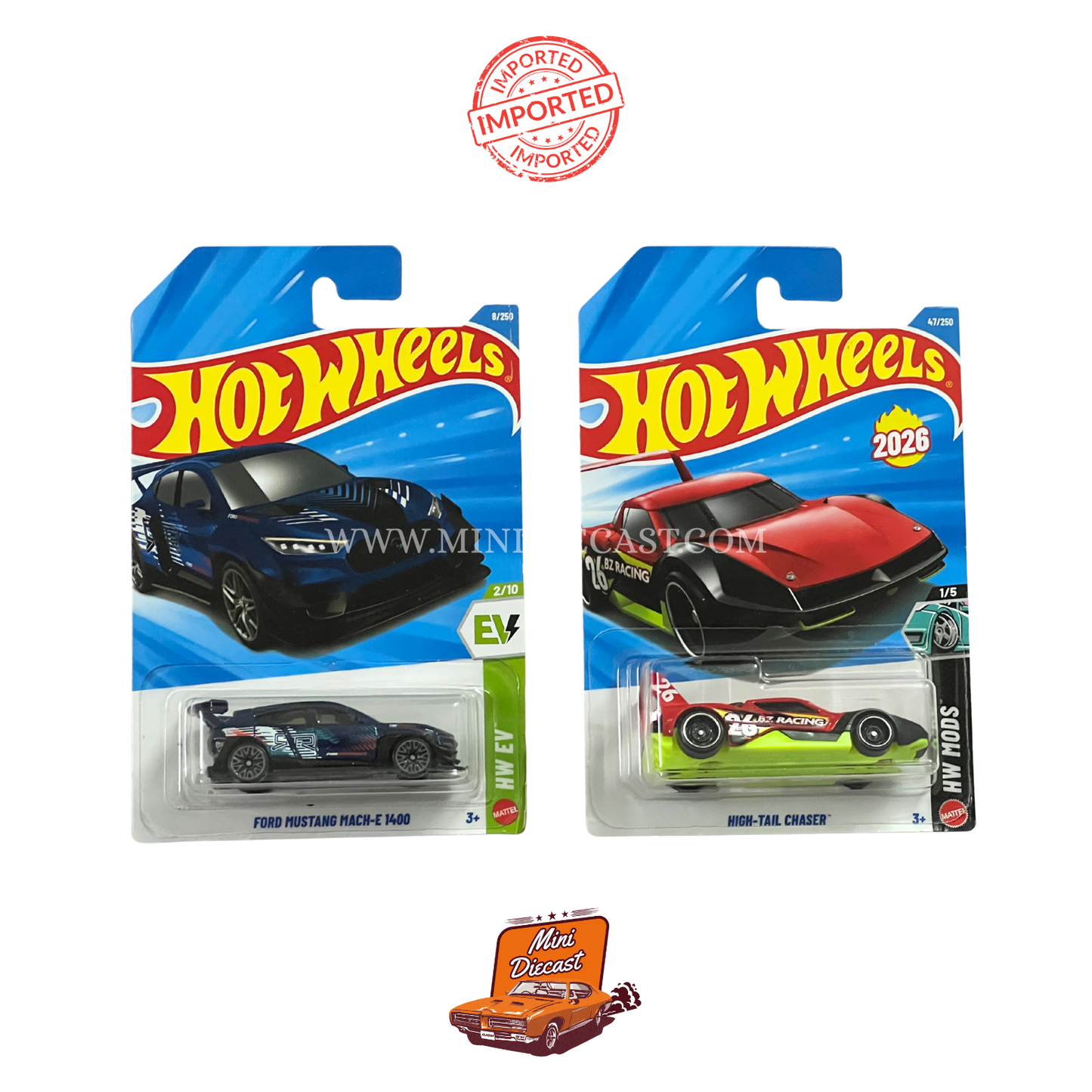 Hot Wheels Mainline (Set of 2) – Ford Mustang Mach-E 1400 / High-Tail Chaser™ (Imported)