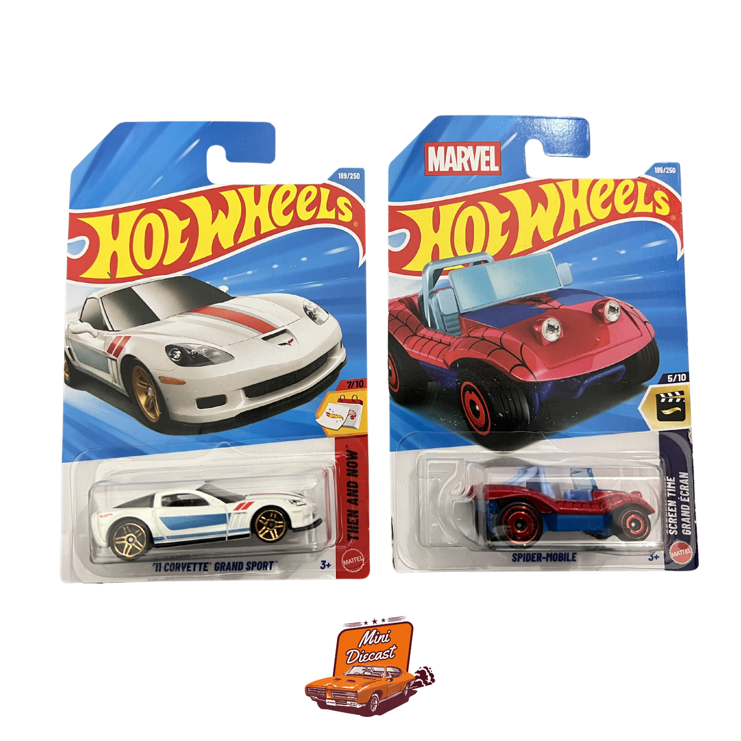 Hot Wheels Mainline (Set of 2) – '11 Corvette Grand Sport / Spider-Mobile