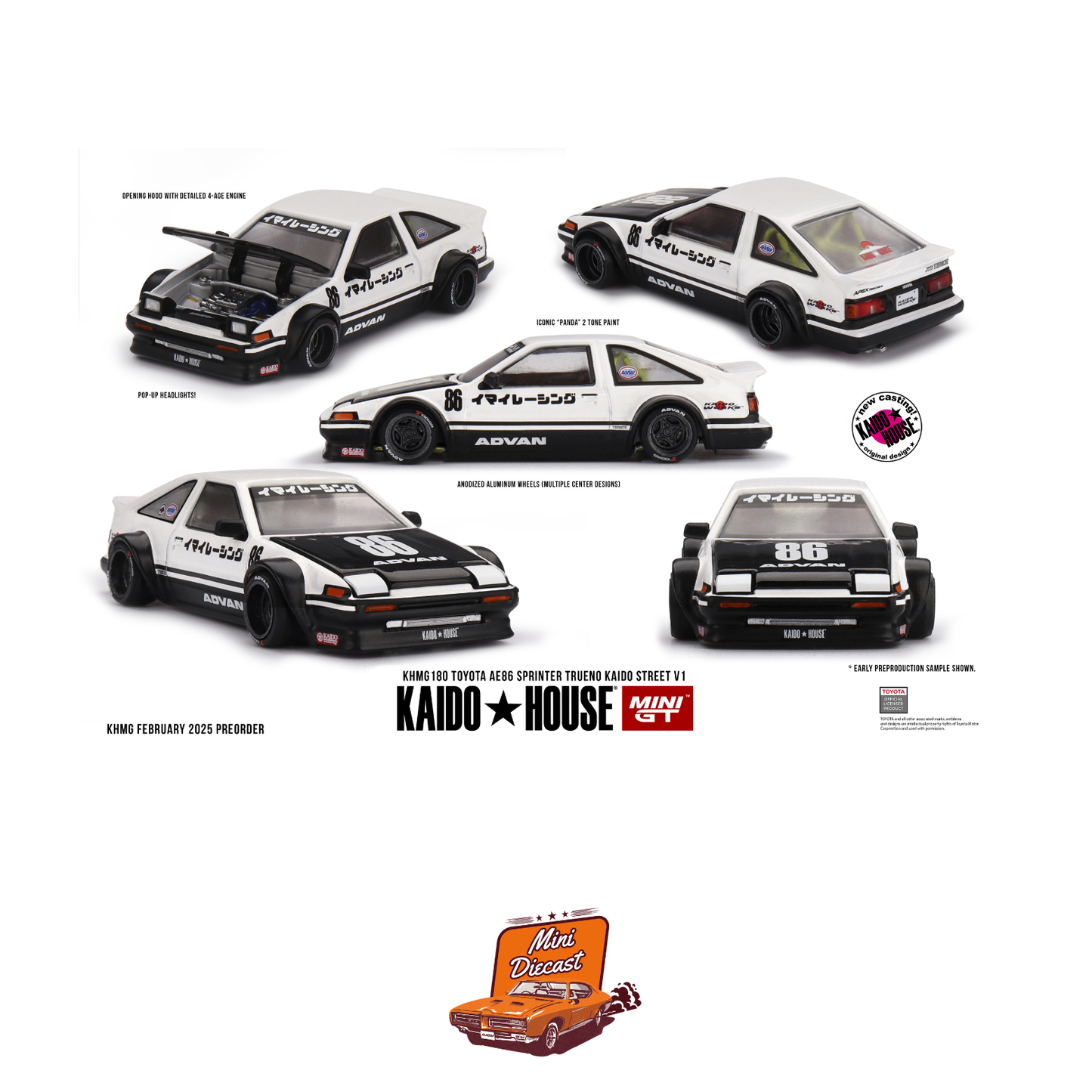 Mini GT Kaido House #180 Toyota AE86 Sprinter Trueno Kaido Street White (Imported)