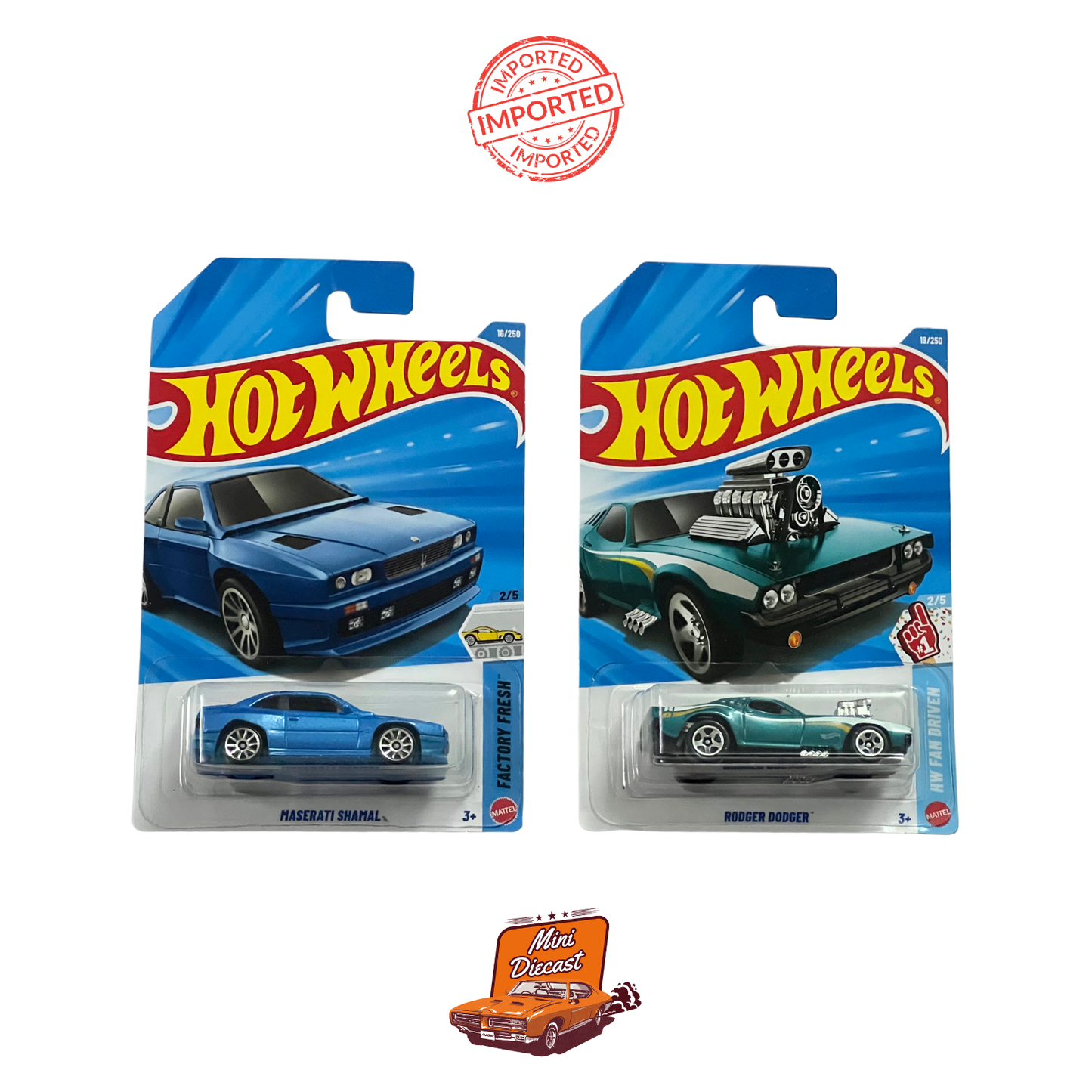 Hot Wheels Mainline (Set of 2) – Maserati Shamal / Rodger Dodger (Imported)