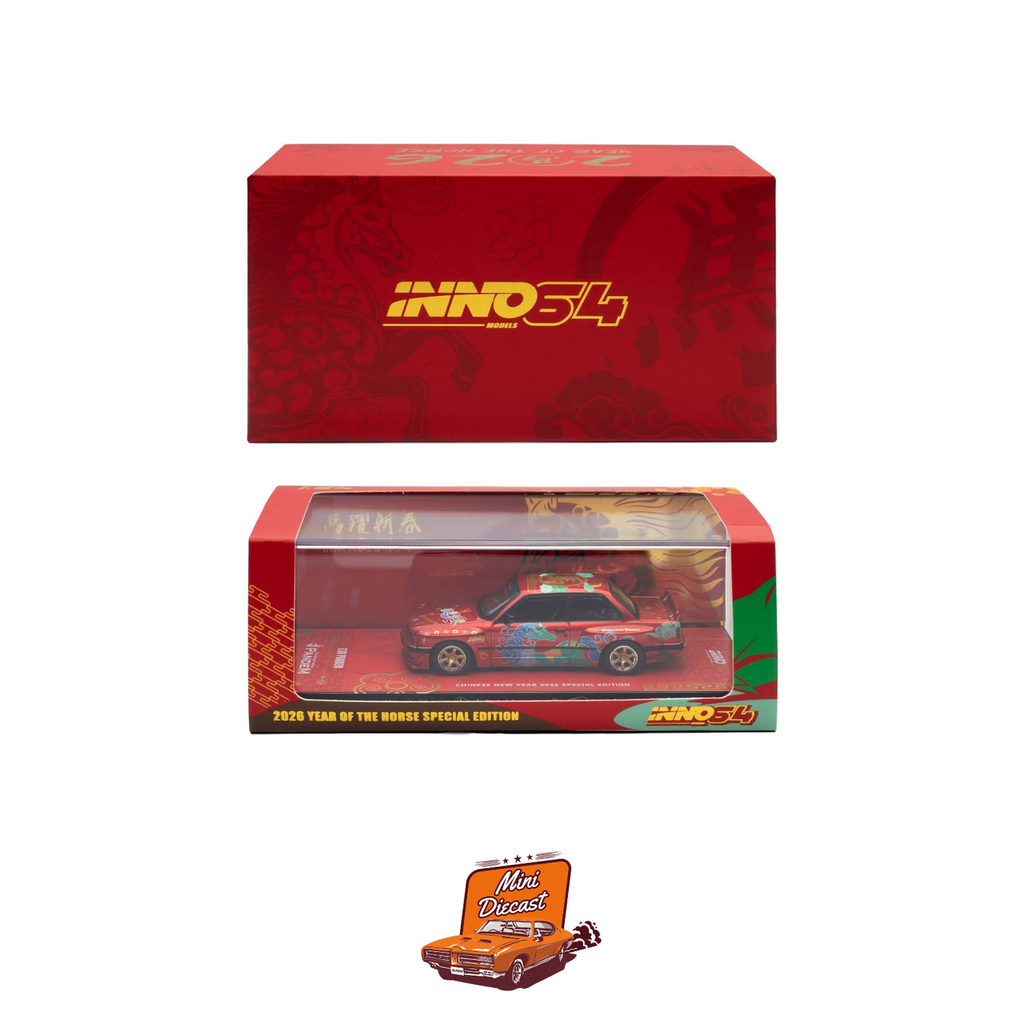 INNO64 BMW E30 PANDEM Rocket Bunny Year of the Horse Chinese New Year 2026 Special Edition Limited 8888 PCS IN64-E30P-CNY2026