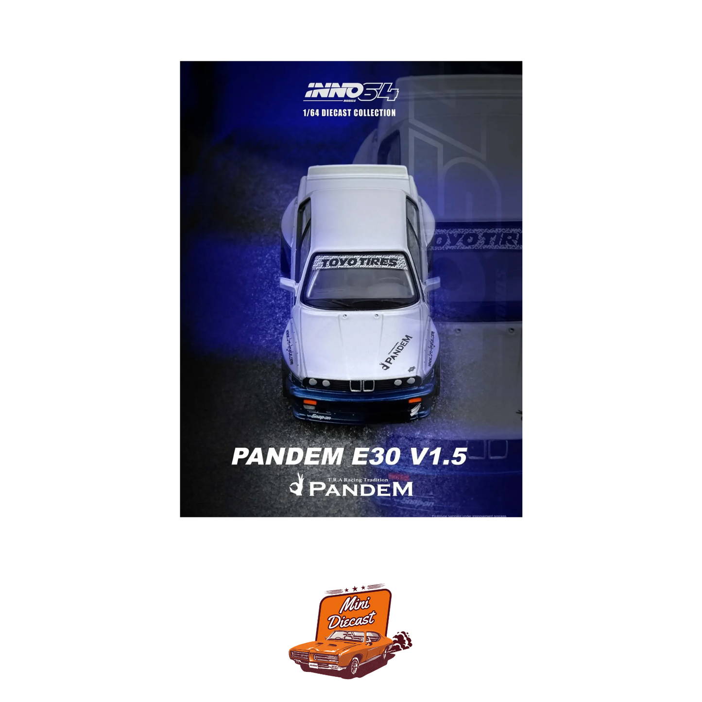 INNO64 BMW PANDEM E30 M3 Silver / Blue 1:64