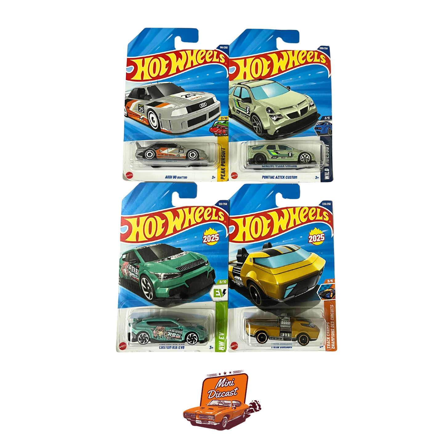 Hot Wheels Mainline (Set of 4) – Audi 90 Quattro / Pontiac Aztek Custom / Custom Kia EV6 / Twin Dorado