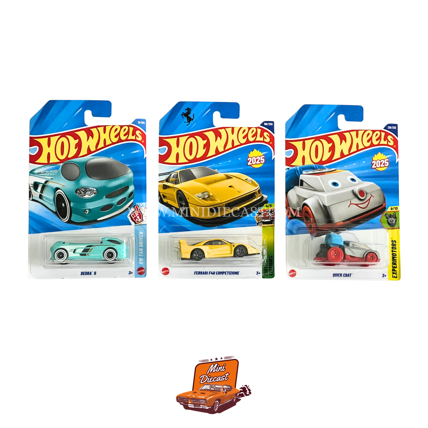 Hot Wheels Mainline (Set of 3) – Deora II / Ferrari F40 Competizione / Quick Chat