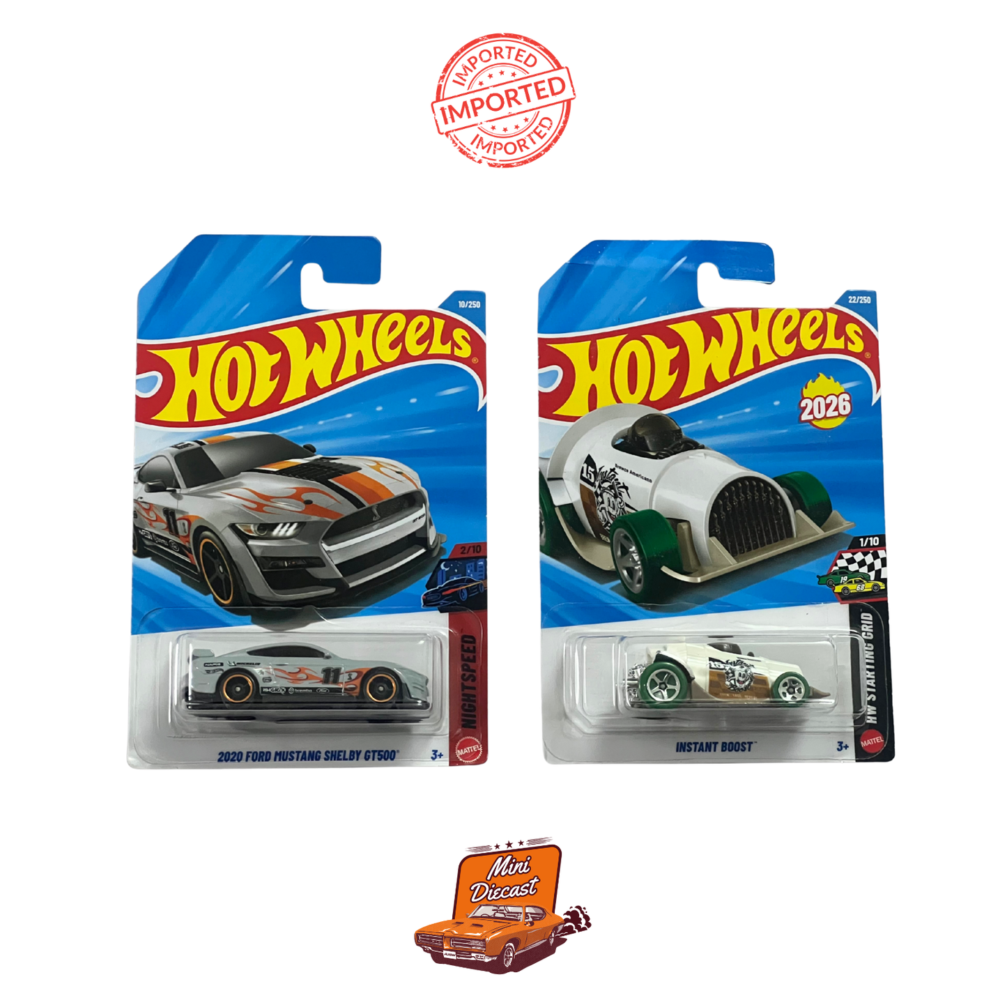 Hot Wheels Mainline (Set of 2) – 2020 Ford Mustang Shelby GT500 / Instant Boost (Imported)