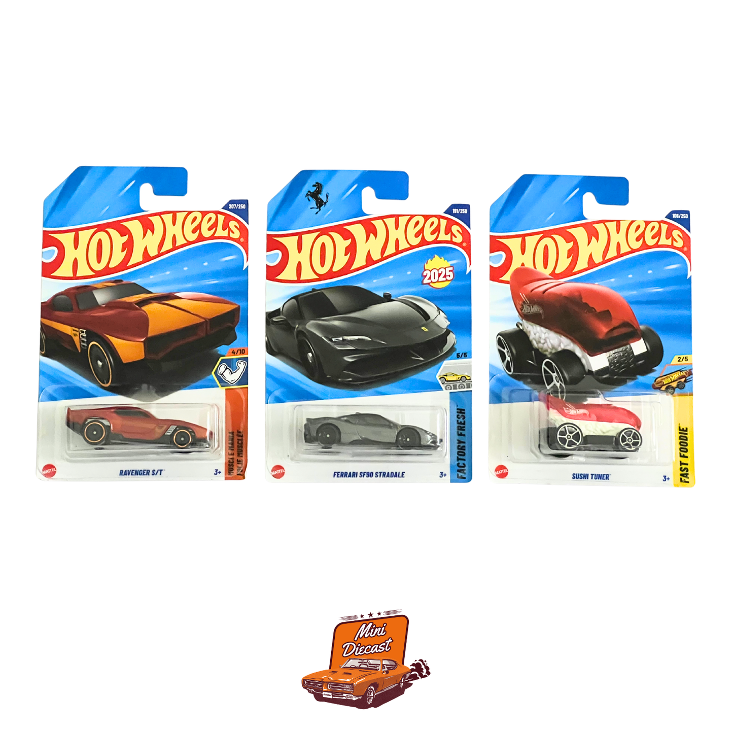 Hot Wheels Mainline (Set of 3) – Ravenger S/T / Ferrari SF90 Stradale / Sushi Tuner