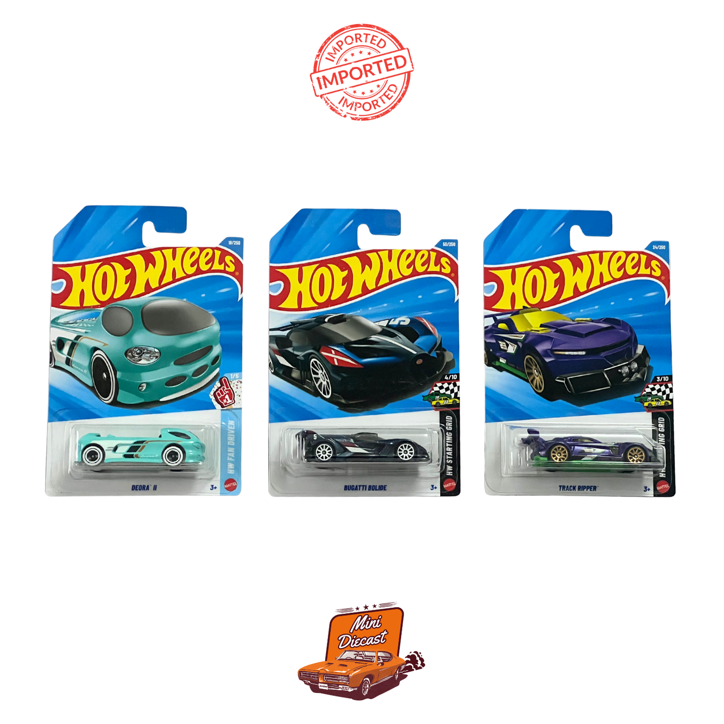 Hot Wheels Mainline (Set of 3) – Deora II / Bugatti Bolide / Track Ripper (Imported)