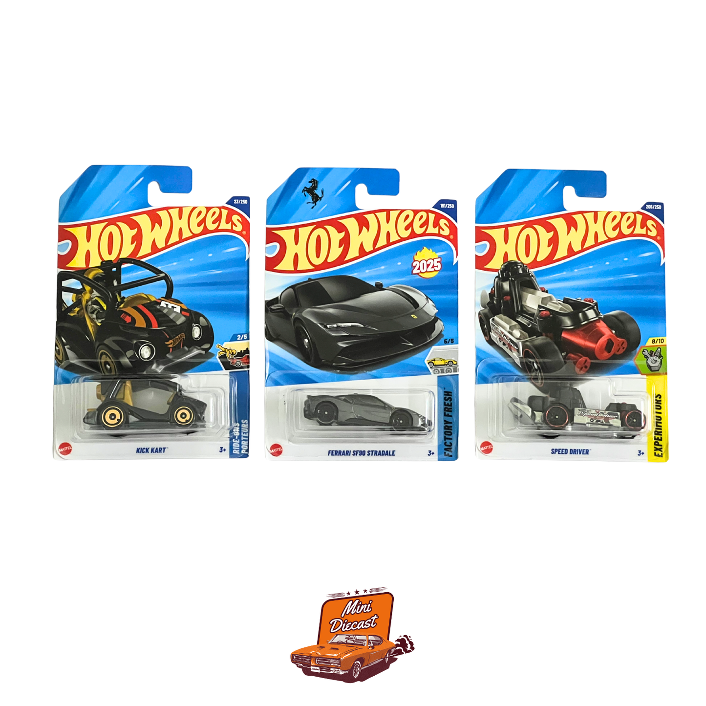 Hot Wheels Mainline (Set of 3) – Kick Kart / Ferrari SF90 Stradale / Speed Driver