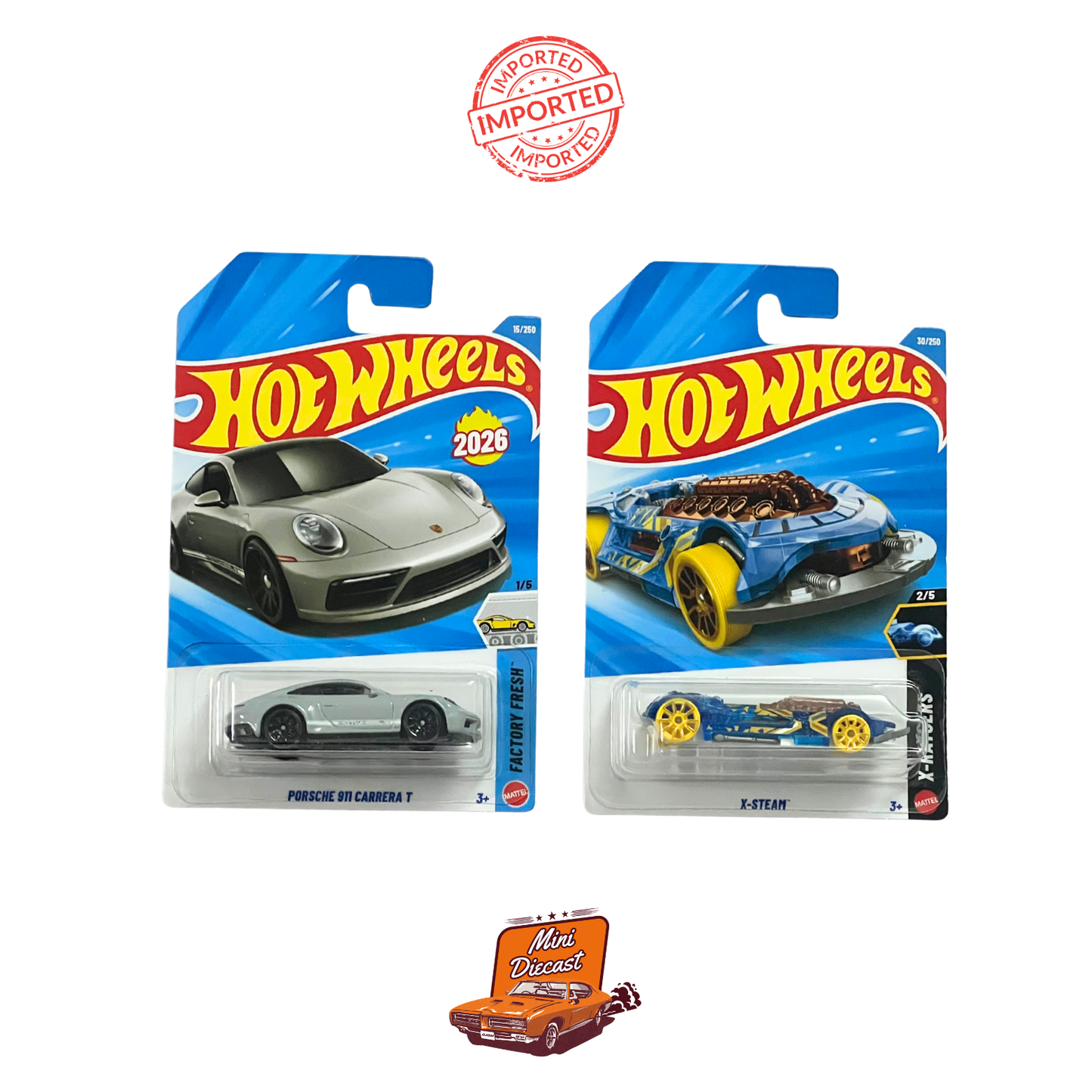 Hot Wheels Mainline (Set of 2) – Porsche 911 Carrera T / X-Steam (Imported)