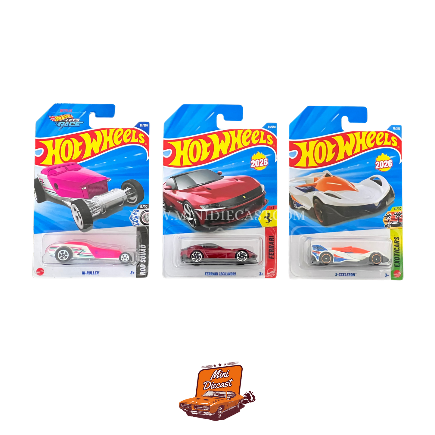 Hot Wheels Mainline (Set of 3) – Hi-Roller / Ferrari 12Cilindri / X-Ccelerator
