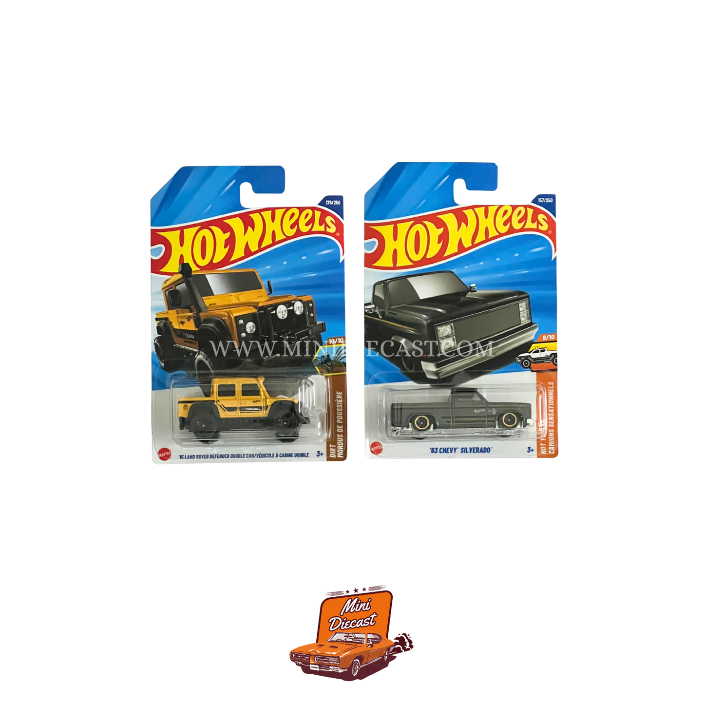 Hot Wheels Mainline (Set of 2) – ’15 Land Rover Defender Double Cab / ’83 Chevy Silverado