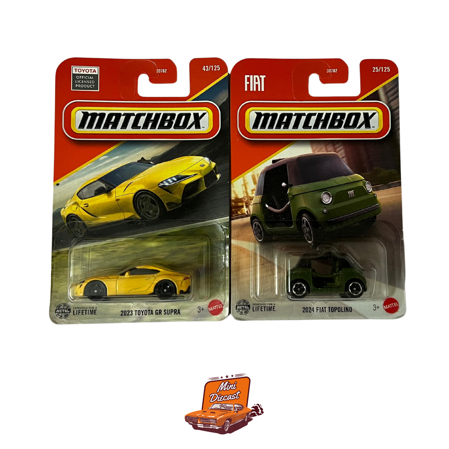 Matchbox Basic Cars (Set of 2) – 2023 Toyota GR Supra / 2024 Fiat Topolino