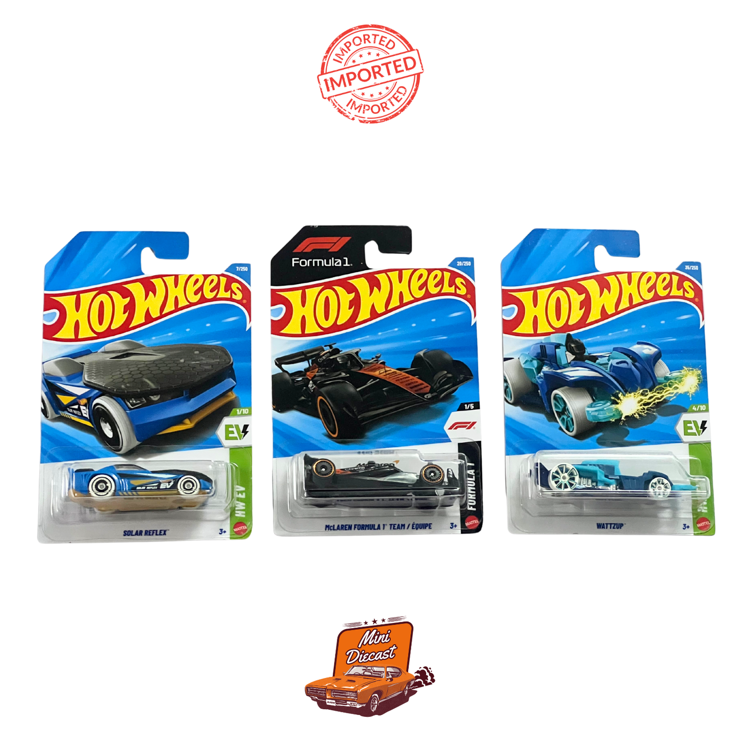 Hot Wheels Mainline (Set of 3) – Solar Reflex / McLaren Formula 1 Team / Wattzup (Imported)
