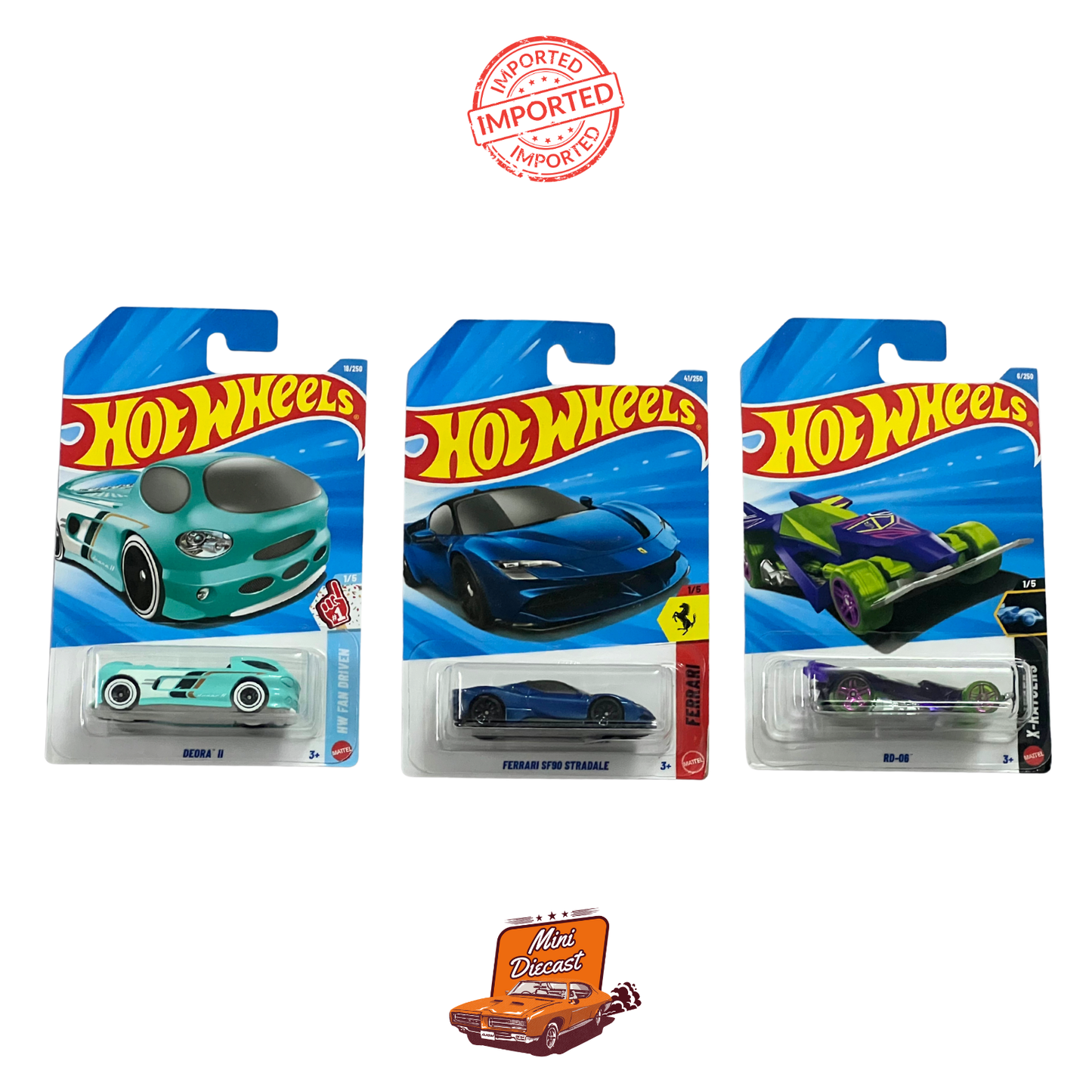 Hot Wheels Mainline (Set of 3) – Deora II / Ferrari SF90 Stradale / RD-06 (Imported)