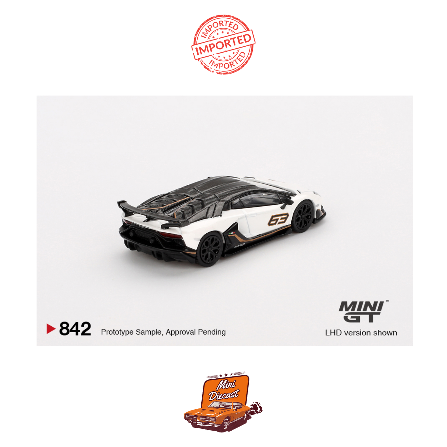 Mini GT #842 Lamborghini Aventador SVJ 63 (Bianco Asopo)