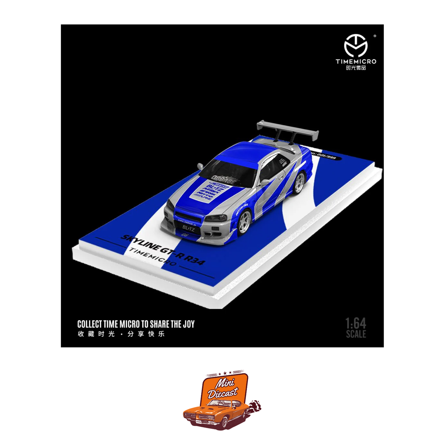 Time Micro Nissan Skyline GT-R R34 "Blue Silver" (TM800501)