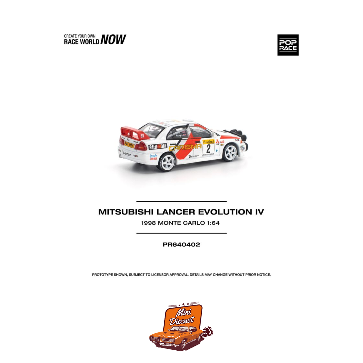 Pop Race Mitsubishi Lancer Evolution IV 1998 Monte Carlo Rally PR64-402