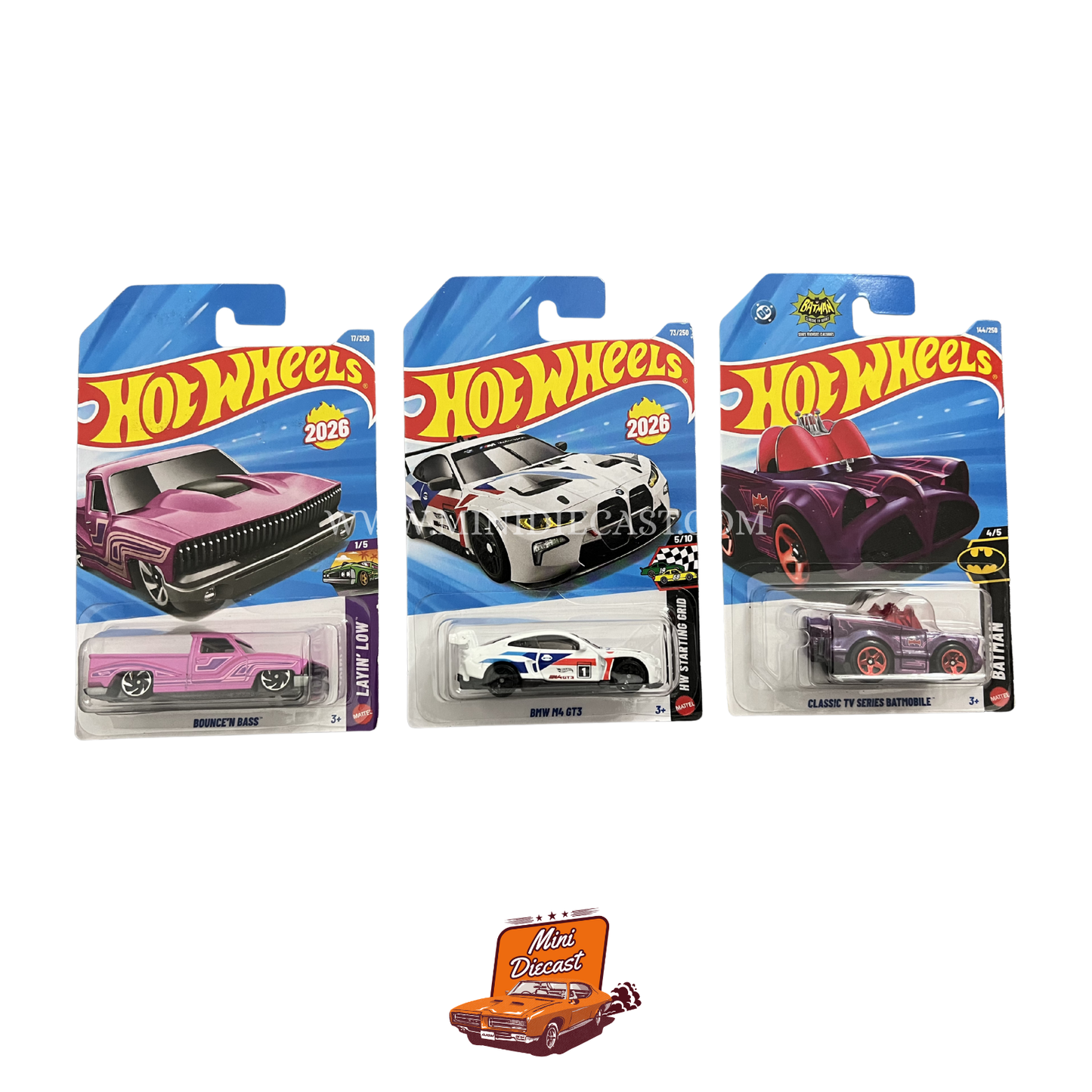 Hot Wheels Mainline (Set of 3) – Bounce'N Bass / BMW M4 GT3 / Classic TV Series Batmobile