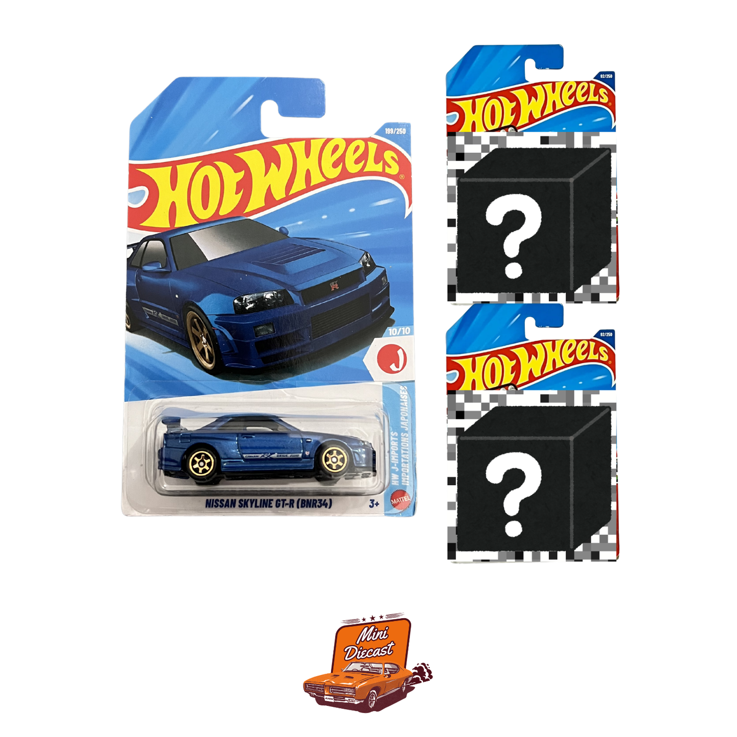 Hot Wheels Mainline (Set of 3) – Nissan Skyline GT-R (BNR34) / 2 x Random Fantasy