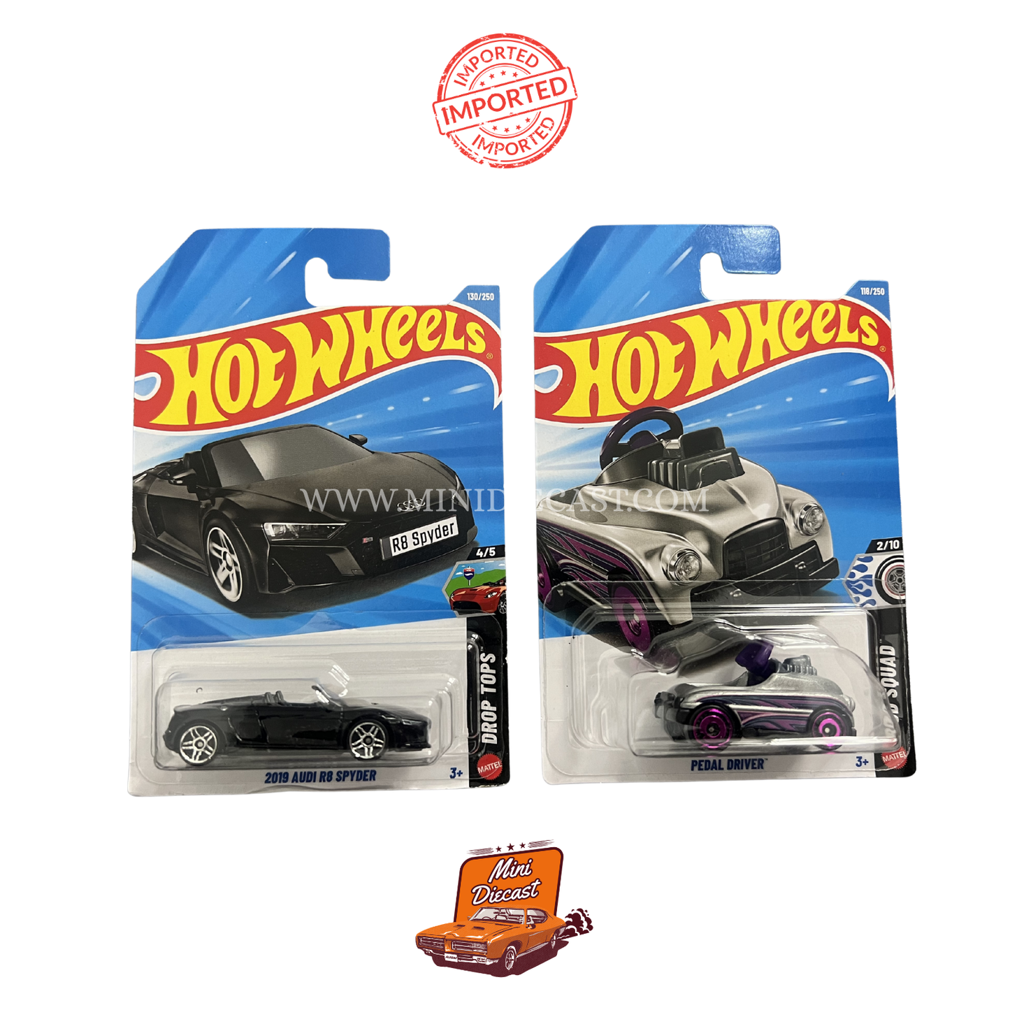Hot Wheels Mainline (Set of 2) – 2019 Audi R8 Spyder / Pedal Driver (Imported)