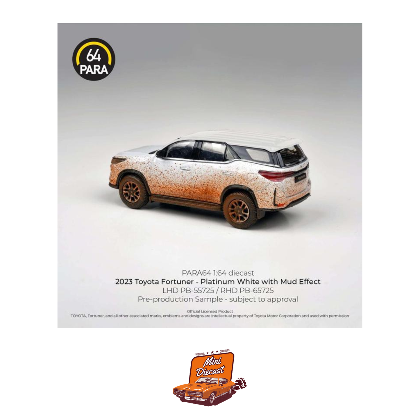 PARA64 2023 Toyota Fortuner – Platinum White with Mud Effect (1:64 Scale)
