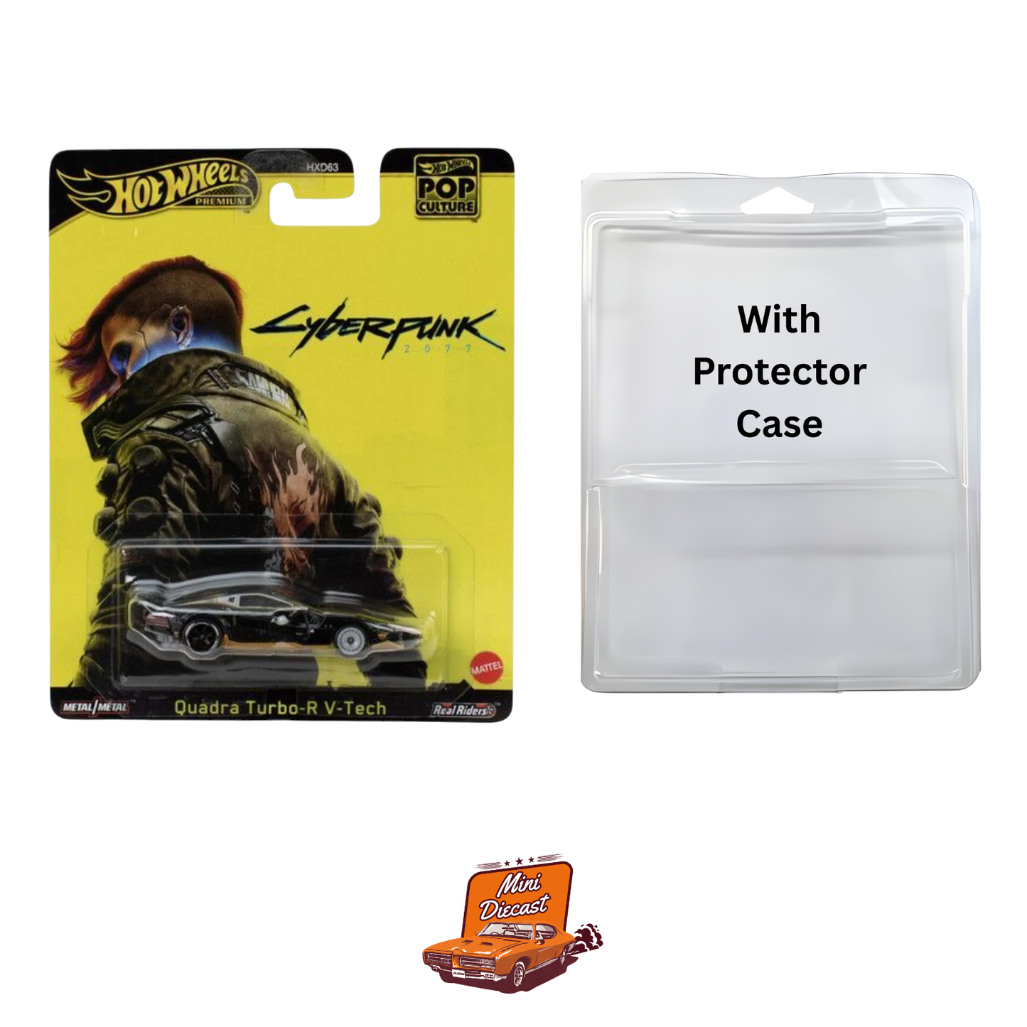 Hot Wheels Premium (Set of 2) – Pop Culture Cyberpunk Porsche 911 Turbo (930) / Cyberpunk Quadra Turbo R V-Tech (with Protector Case x2)