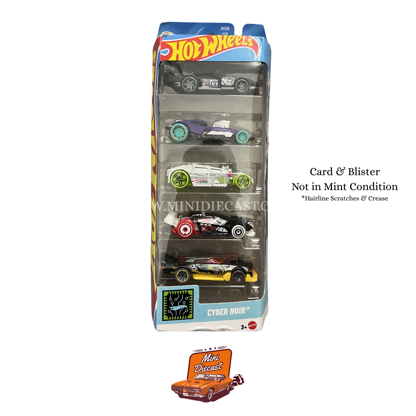 Hot Wheels 5 Pack – Cyber Noir (Creased Box / Blister Dent Hairline Scratch)