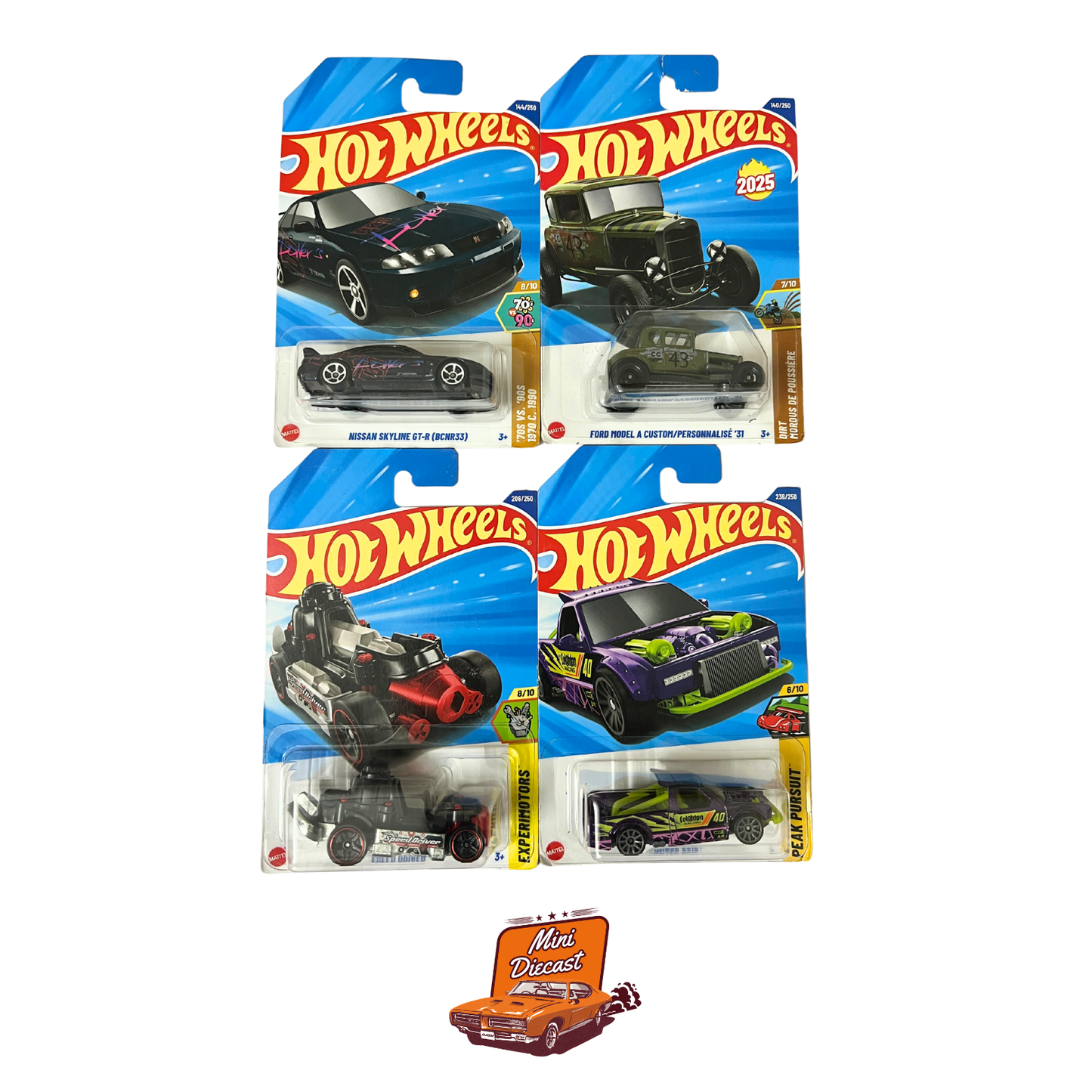 Hot Wheels Mainline (Set of 4) – Nissan Skyline GT-R (BCNR33) / ’31 Ford Model A Custom / Speed Driver / Limited Grip