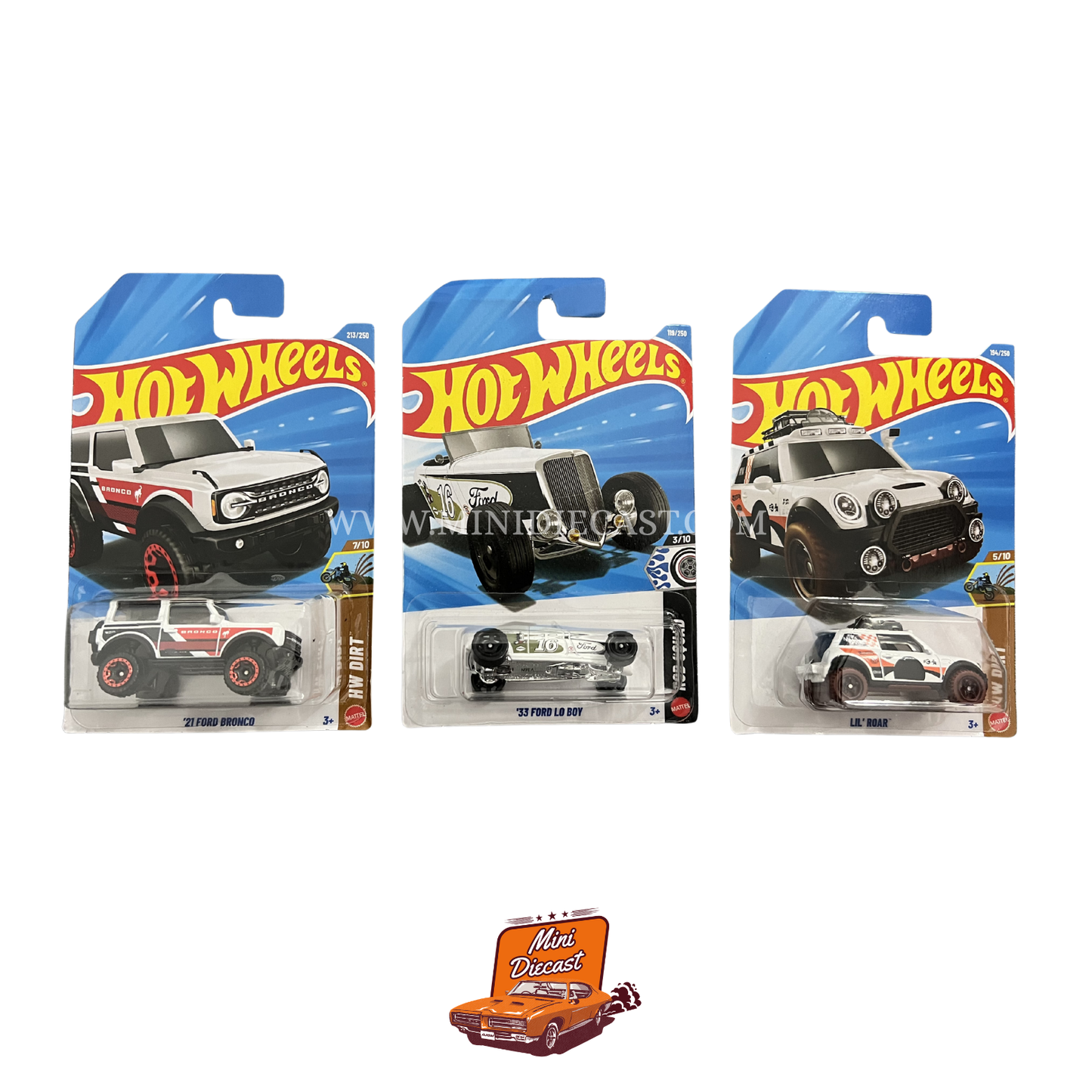 Hot Wheels Mainline (Set of 3) – '21 Ford Bronco / '33 Ford Lo-Boy / Lil' Roar
