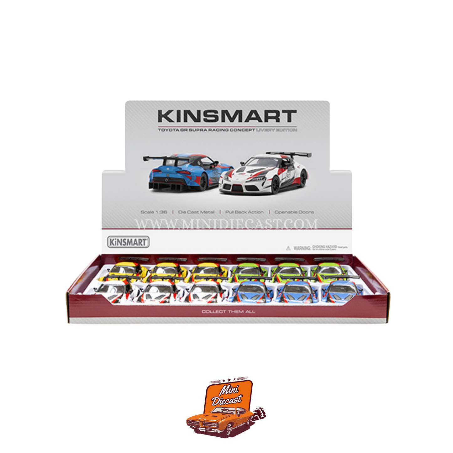 Kinsmart Toyota GR Supra Racing Concept (Printed) – 1:36 Scale Yellow