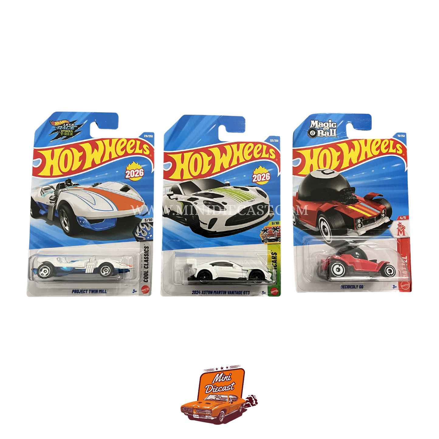 Hot Wheels Mainline (Set of 3) – Project Twin Mill / 2024 Aston Martin Vantage GT3 / Decidedly Go